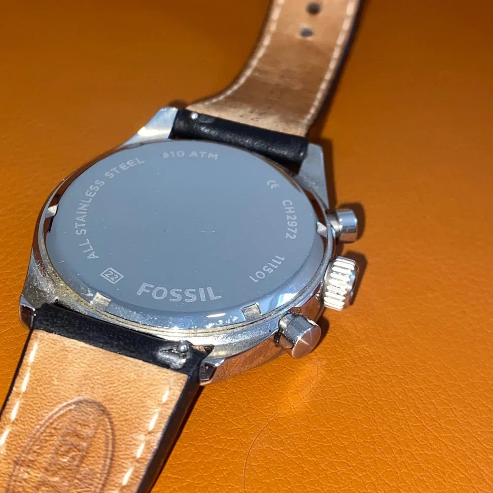 Fossil Del Rey CH2972 Chronograph Men's Black Dial Leather Strap Watch 43mm